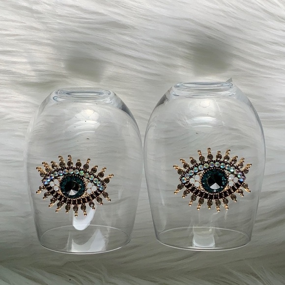 RACHEL ZOE EVIL EYE HAMSA STEMLESS WINE GLASS DRINKWARE - Picture 8 of 8